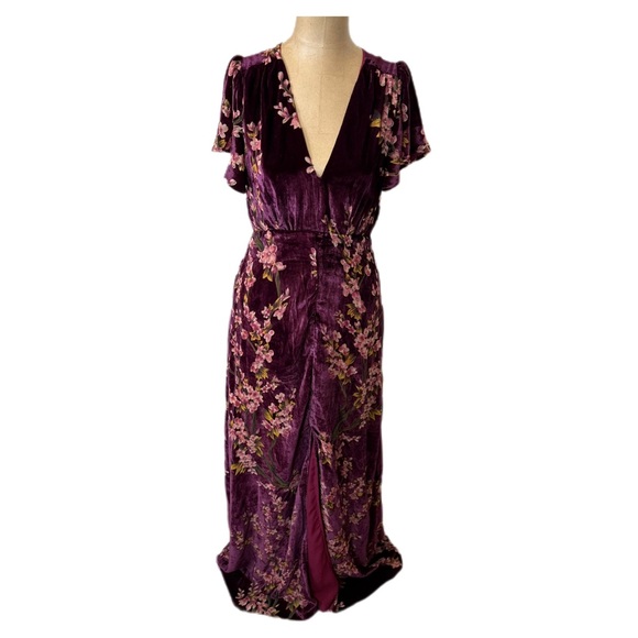4SI3NNA burgundy Red Floral Burnout Velvet Maxi Dress Size Small - Picture 1 of 7